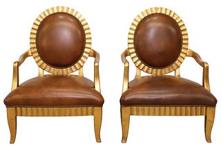 (2) CONTEMPORARY LOUIS XV STYLE GILTWOOD FAUTEUILS