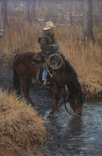 R. MORRIS PATTERSON (B1958) COWBOY & HORSE 30"x20"