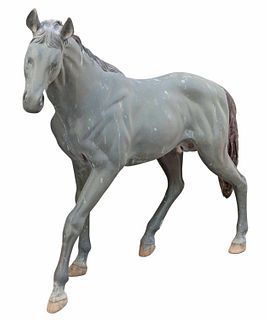 LARGE PATINATED BRONZE HORSE IN MOTION, 42"H