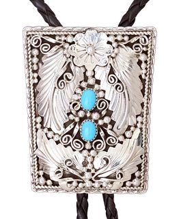 GARY EDWARDS NAVAJO SILVER & TURQUOISE BOLO TIE