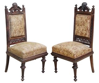 (2) VICTORIAN FIGURAL CARVED & UPHOLSTERED CHAIRS