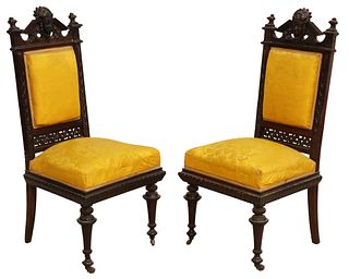 (2) VICTORIAN FIGURAL CARVED & UPHOLSTERED CHAIRS