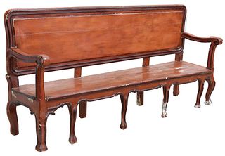SPANISH RUSTIC PAINTED WOOD LONG BENCH, 88.5"L