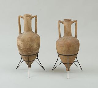 TWO CYPRIOT TAN CLAY AMPHORA