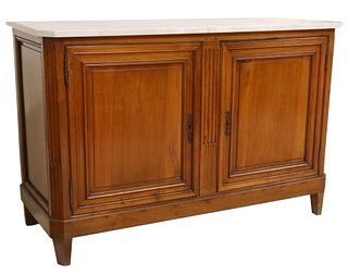 FRENCH PROVINCIAL MARBLE-TOP WALNUT SIDEBOARD