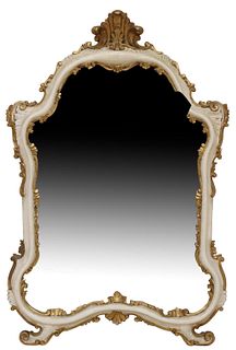 LOUIS XV STYLE PARCEL GILT & PAINTED MIRROR