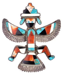 LARGE NATIVE AMERICAN KNIFEWING BROOCH, 4.5"L
