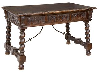 SPANISH BAROQUE STYLE CARVED WOOD WRITING DESK