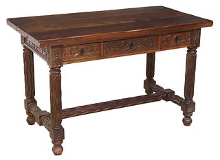 SPANISH BAROQUE STYLE WALNUT LIBRARY TABLE