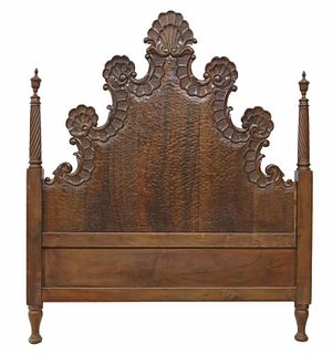 SPANISH SHELL & ROCAILLE CARVED HEADBOARD