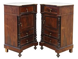 (2) CONTINENTAL MARBLE-TOP ROSEWOOD NIGHTSTANDS