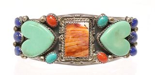 SOUTHWEST STYLE STERLING & MULTICOLOR STONE CUFF