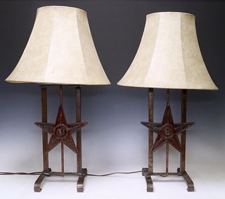 (2) RUSTIC WESTERN IRON STAR TABLE LAMPS