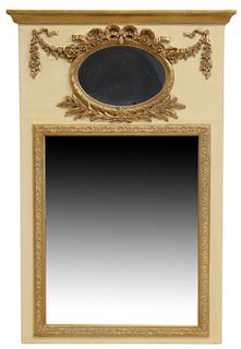 FRENCH LOUIS XVI STYLE GILT PAINTED TRUMEAU MIRROR