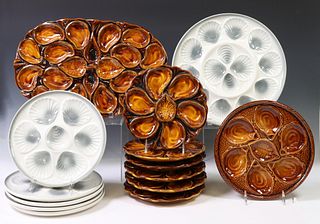 (14) FRENCH FAIENCE OYSTER PLATES & PLATTERS