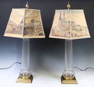 (2) GILT METAL & GLASS 1LT TABLE LAMPS WITH SHADES
