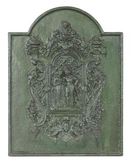 FRENCH PAINTED CAST IRON FIREBACK PANEL