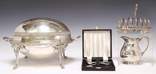 (7) ENGLISH SILVERPLATE TABLE ARTICLES DOME SERVER