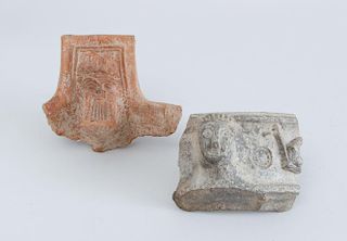 TWO ANCIENT TERRACOTTA FIGURAL VESSEL FRAGMENTS