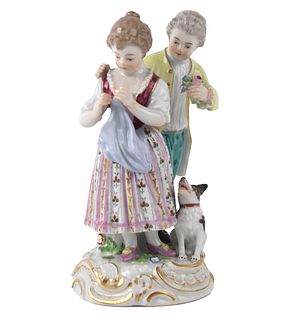 Meissen Porcelain Figural Group of Couple and Dog