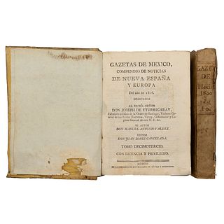 Valdés, Manuel Antonio. Gazetas de México, Compendio de Noticias de Nueva España. México, 1800 - 01. Piezas: 2.