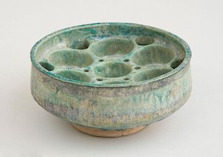 PERSIAN TURQUOISE GLAZED SEVEN CHAMBER WARMING BOWL
