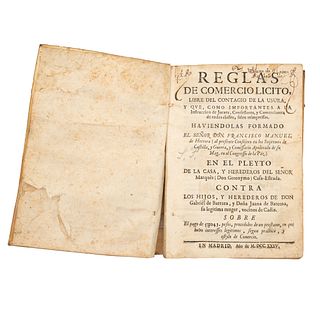 Herrera, Francisco Manuel de. Reglas de Comercio licito, Libre del Contagio de la Usura... Madrid:  1735.