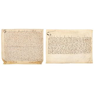 Manuscritos Franceses del Siglo XIII. Manuscritos sobre pergamino, 21 x 29 y 21.3 x 25.4 cm. Piezas: 2.