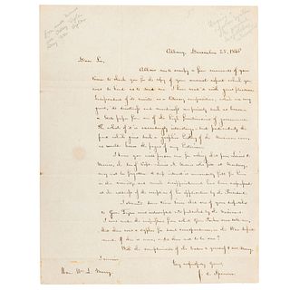 Spencer, J. C. Carta Dirigida a William L. Marcy durante la Guerra de México con Estados Unidos. Albany, 1846. Firma.