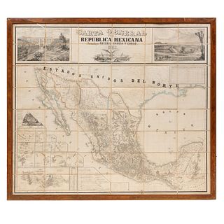 García Cubas, Antonio. Carta General de la República Mexicana. México: 1863. J. M. Muñozguren grabó en piedra. Enmarcado.