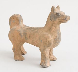 HAN SMALL GREY POTTERY FIGURE OF A DOG