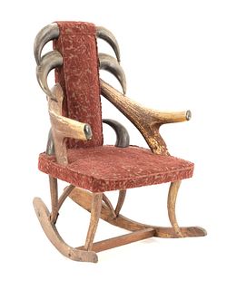19th C. Buffalo Horn & Elk Antler Rocking Chair