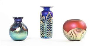 Three American Studio Glass Vases, Height of tallest 6 inches.