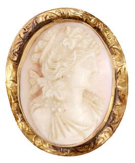 ESTATE 14KT YELLOW GOLD & CARVED CAMEO BROOCH
