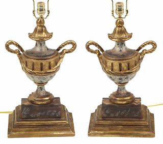 (2) ITALIANATE PARCEL GILT URN-FORM TABLE LAMPS