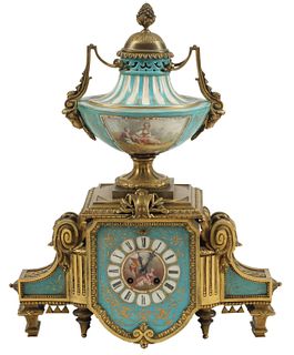 FRENCH SEVRES STYLE PORCELAIN & ORMOLU CLOCK