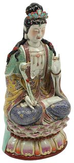 LARGE CHINESE PORCELAIN SEATED GUANYIN, 35.5"H