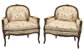 (2) LOUIS XV STYLE UPHOLSTERED BERGERES