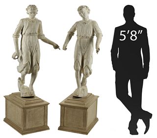 2) ITALIAN CARVED & PAINTED FIGURES ON BASES 68.5"