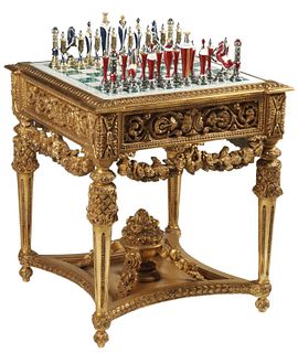 LOUIS XVI STYLE MARBLE & MALACHITE GAMES TABLE