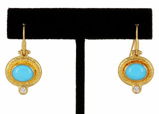 ESTATE ARA COLLECTION 985 GOLD TURQUOISE EARRINGS