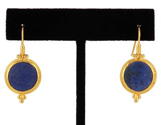 ESTATE ARA COLLECTION 985 GOLD LAPIS EARRINGS