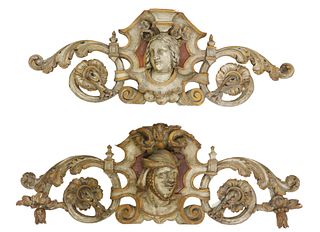 (2) ITALIAN ARCHITECTURAL PAINT-DECORATED CRESTS