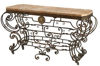ITALIAN MARBLE-TOP WROUGHT IRON CONSOLE TABLE