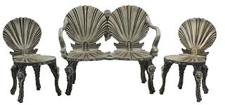 (3) GROTTO STYLE SILVER GILT SETTEE & SIDE CHAIRS
