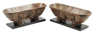 (2) GRAND TOUR STYLE CARVED STONE LOW PLANTERS
