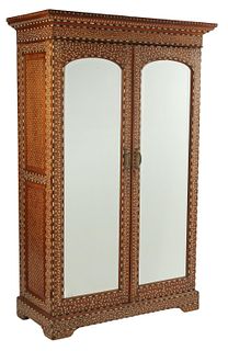 BRITISH COLONIAL STYLE INLAID TWO-DOOR ARMOIRE
