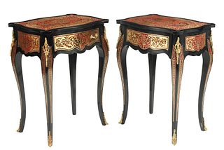 (2) NAPOLEON III STYLE BRASS MARQUETRY SIDE TABLES