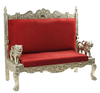 SILVERED REPOUSSE METAL-CLAD LION SETTEE