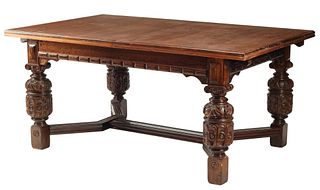 JACOBEAN STYLE CARVED DRAW LEAF TABLE, 65"L